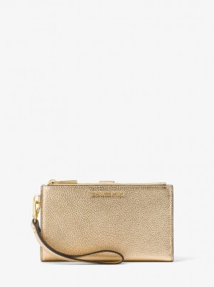 Michael Kors Adele Metallic Pebbled Leather Smartphone Wristlet Wristlet Kadın Altın | 693028-ZGS