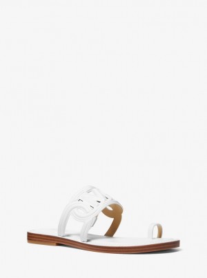 Michael Kors Alma Leather Flat Sandal Sandalet Kadın Beyaz | 750349-TJG