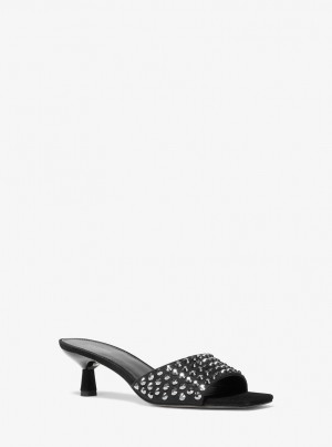 Michael Kors Amal Embellished Faux Suede Kitten Sandal Sandalet Kadın Siyah Siyah | 749056-GRL