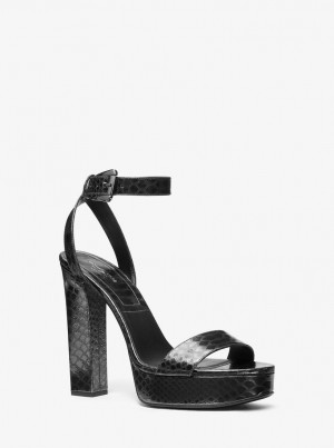 Michael Kors Anabelle Python Embossed Leather Platform Sandal Sandalet Kadın Gri | 648205-DTL