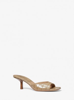 Michael Kors Anita Crocodile Embossed Leather Sandal Stiletto Kadın Kahverengi | 604598-RQH