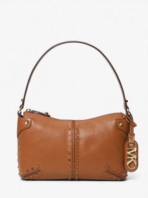 Michael Kors Astor Large Studded Leather Shoulder Bag Omuz Çantası Kadın Luggage | 154290-VJY