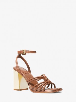 Michael Kors Astra Leather Sandal Sandalet Kadın Luggage | 976128-RNF