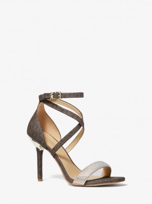 Michael Kors Astrid Embellished Signature Logo Sandal Sandalet Kadın Kahverengi | 709613-ZLX