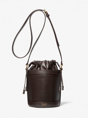 Michael Kors Audrey Medium Leather Bucket Bag Satchel Çanta Kadın Çikolata | 941036-WCI