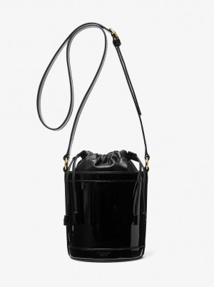 Michael Kors Audrey Medium Patent Leather Bucket Bag Satchel Çanta Kadın Siyah | 247953-YFM