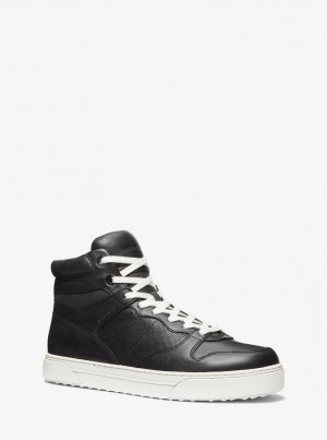 Michael Kors Barett Leather High-Top Sneaker Spor Ayakkabı Erkek Siyah | 863124-BIW