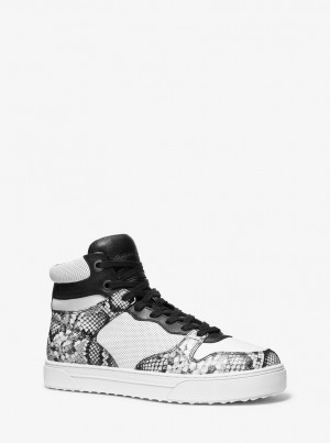 Michael Kors Barett Snake Embossed Leather High-Top Sneaker Spor Ayakkabı Erkek Beyaz | 749536-XHZ