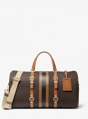 Michael Kors Bedford Travel Extra-Large Logo Stripe Weekender Bag Duffle Çanta Kadın Brn/Acorn | 180639-UGO