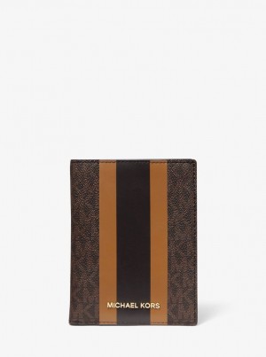 Michael Kors Bedford Travel Medium Logo Stripe Passport Wallet Duffle Çanta Kadın Brn/Acorn | 972813-KNV