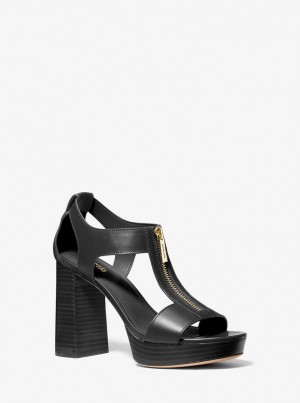 Michael Kors Berkley Leather Block-Heel Sandal Sandalet Kadın Siyah | 173529-RXO