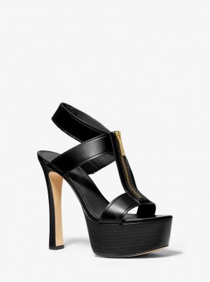 Michael Kors Berkley Leather Platform Sandal Sandalet Kadın Siyah | 547816-YBG