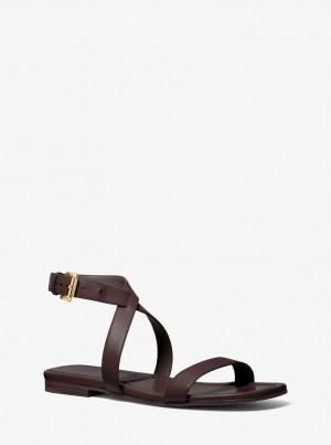 Michael Kors Bridgette Leather Sandal Düz Ayakkabı Kadın Çikolata | 423819-VMY