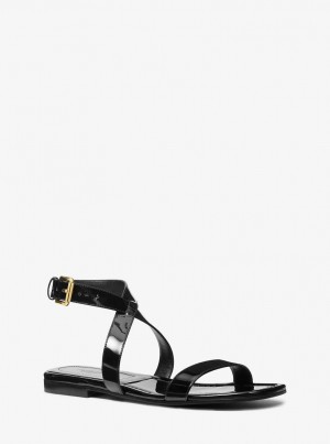 Michael Kors Bridgette Patent Leather Sandal Düz Ayakkabı Kadın Siyah | 736542-NIG