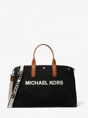 Michael Kors Brooklyn Oversized Cotton Canvas Tote Bag Duffle Çanta Erkek Siyah | 504136-JMK