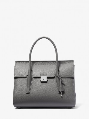 Michael Kors Campbell Medium Pebbled Leather Satchel Satchel Çanta Kadın Slate | 901867-ZAE