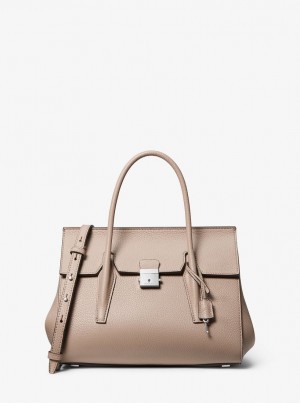 Michael Kors Campbell Medium Pebbled Leather Satchel Satchel Çanta Kadın Gri Kahverengi | 521840-BAH