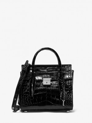 Michael Kors Campbell Mini Crocodile Embossed Leather Satchel Satchel Çanta Kadın Siyah | 619487-WEB