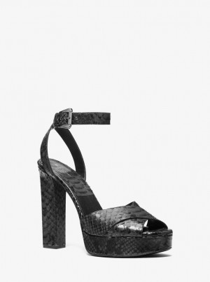 Michael Kors Cannon Python Embossed Leather Platform Sandal Sandalet Kadın Koyu Gri | 498216-CPN