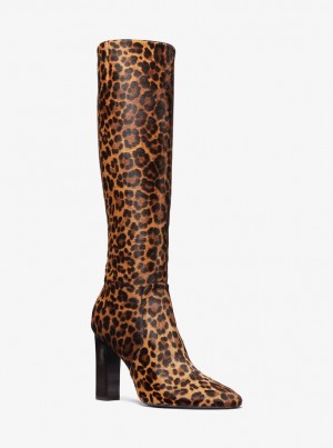 Michael Kors Carly Leopard Print Calf Hair Boot Bot Kadın Kahverengi Renkli | 290538-SCW