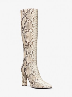 Michael Kors Carly Python Embossed Leather Boot Bot Kadın Bej Rengi | 758426-TIJ