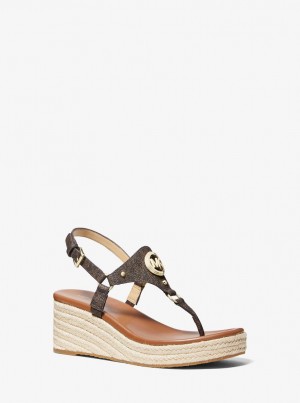 Michael Kors Casey Signature Logo Wedge Sandal Sandalet Kadın Kahverengi | 254061-TQM