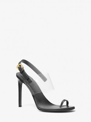 Michael Kors Catherine Leather and Vinyl Sandal Sandalet Kadın Siyah | 243768-BSJ