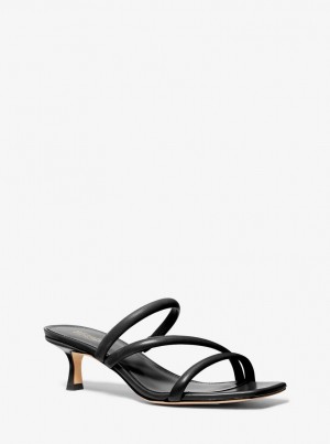 Michael Kors Celia Leather Kitten Sandal Sandalet Kadın Siyah | 247193-VAU