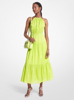 Michael Kors Chain Halter Cotton Lawn Midi Dress Elbise Kadın Brt Limeade | 534867-LFH