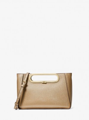 Michael Kors Chelsea Large Metallic Saffiano Leather Convertible Crossbody Bag Çapraz Çanta Kadın Altın | 105273-MPS