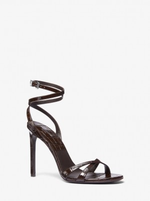 Michael Kors Chrissy Crocodile Embossed Leather Sandal Sandalet Kadın Çikolata | 964325-KTV