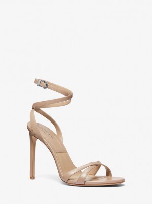 Michael Kors Chrissy Leather Sandal Sandalet Kadın Gri Kahverengi | 084361-GCL