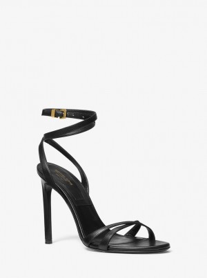 Michael Kors Chrissy Leather Sandal Sandalet Kadın Siyah | 249163-UOZ