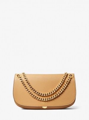 Michael Kors Christie Medium Leather Envelope Bag Debriyaj Çanta Kadın Kahverengi | 108967-MNA