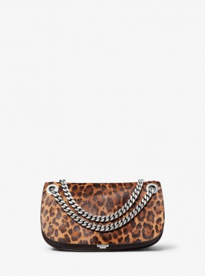 Michael Kors Christie Mini Leopard Print Calf Hair Envelope Bag Debriyaj Çanta Kadın Kahverengi Renkli | 419803-RXS