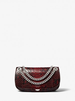 Michael Kors Christie Mini Python Embossed Leather Envelope Bag Debriyaj Çanta Kadın Bordo | 905243-GYI