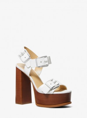 Michael Kors Colby Leather Platform Sandal Sandalet Kadın Beyaz | 198037-JRW