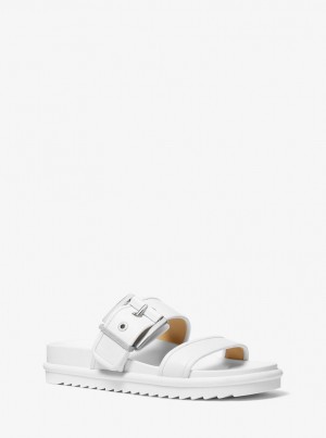 Michael Kors Colby Leather Slide Sandal Sandalet Kadın Beyaz | 582631-ZNT