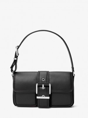 Michael Kors Colby Medium Leather Shoulder Bag Omuz Çantası Kadın Siyah | 270189-NHS