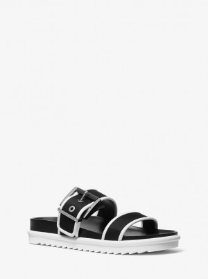 Michael Kors Colby Two-Tone Neoprene Slide Sandal Sandalet Kadın Beyaz | 652039-FVR