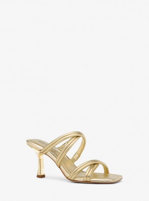 Michael Kors Corrine Metallic Leather Sandal Sandalet Kadın Altın | 158974-CNT