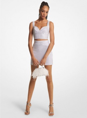 Michael Kors Crystal Embellished Crepe Bustier Top Üstler Kadın Beyaz | 128945-VKM