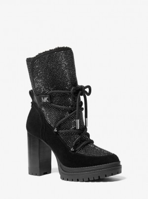 Michael Kors Culver Embellished Lace-Up Boot Bot Kadın Siyah | 802936-MKN