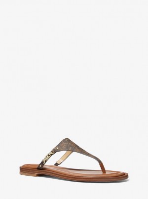 Michael Kors Daniella Empire Signature Logo Sandal Sandalet Kadın Kahverengi | 839064-BAW