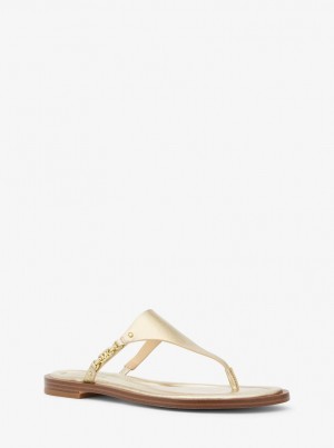 Michael Kors Daniella Metallic Leather Sandal Sandalet Kadın Altın | 874532-TPV