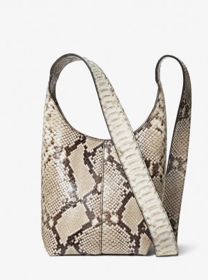 Michael Kors Dede Mini Python Embossed Leather Hobo Bag Omuz Çantası Kadın Bej Rengi | 532479-DHT