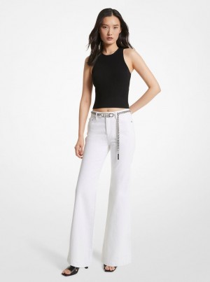 Michael Kors Denim Belted Flared Jeans Pantolon Kadın Beyaz | 850936-DYX