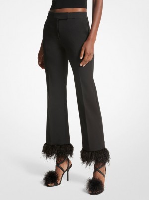 Michael Kors Detachable Feather Trim Stretch Crepe Pants Pantolon Kadın Siyah | 528961-AUJ