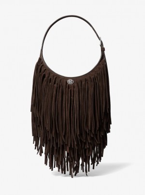 Michael Kors Dyan Small Fringed Suede Shoulder Bag Omuz Çantası Kadın Çikolata | 706423-KTL