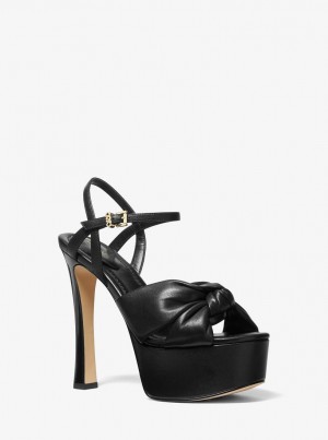 Michael Kors Elena Leather Platform Sandal Sandalet Kadın Siyah | 917805-ZPG